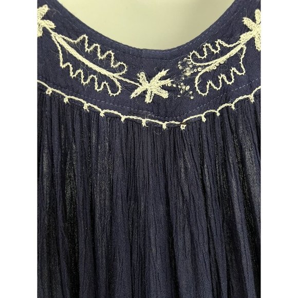 IN-GEAR Boho Navy Blue crinkle boho maxi dress hippie sleeveless embroidered OS - Picture 7 of 9